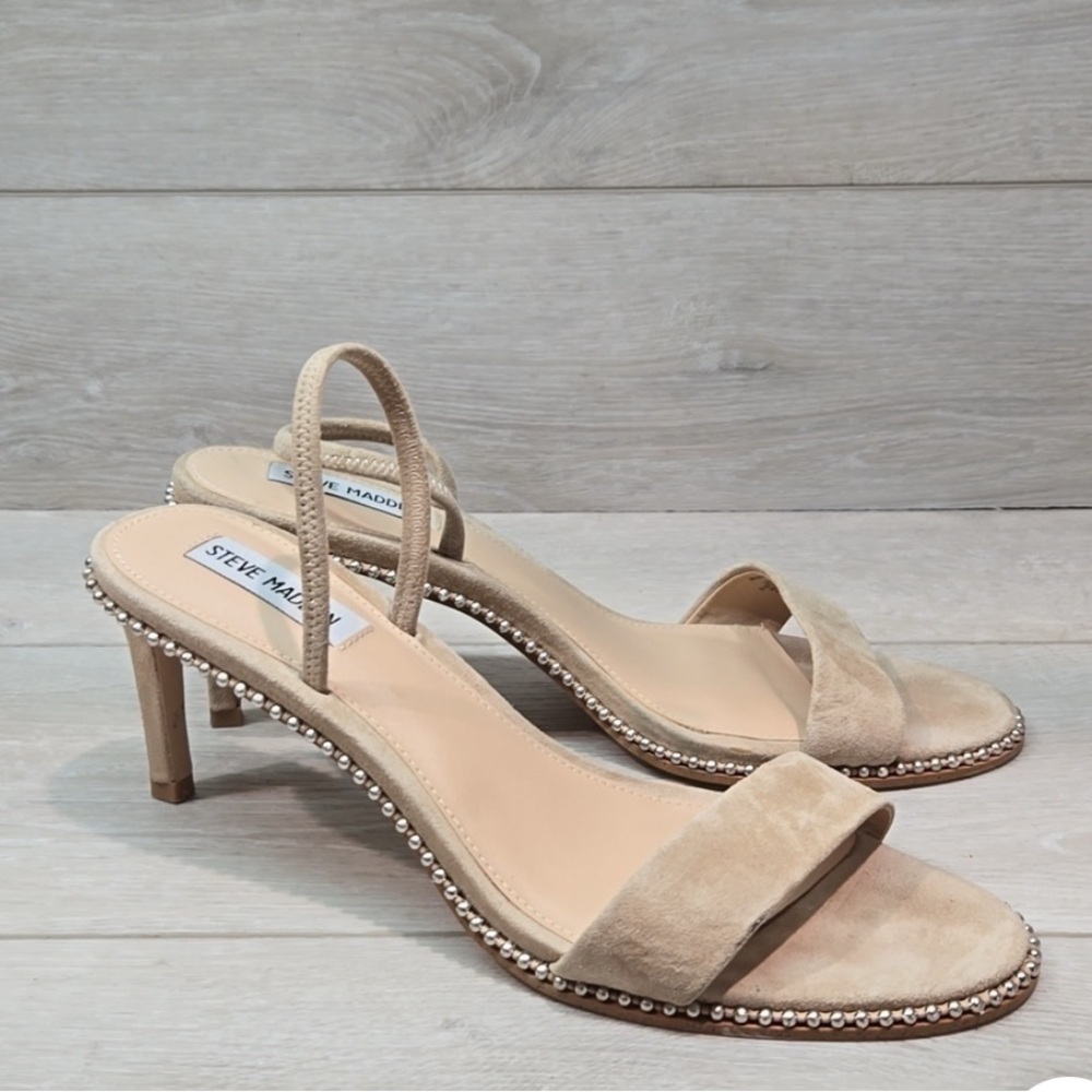 Steve Madden tan Heeled Sandals with Rhinestone Trim